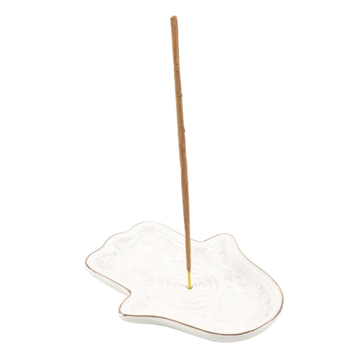 Hand of Hamsa Ceramic Incense Holder / Trinket Dish — White