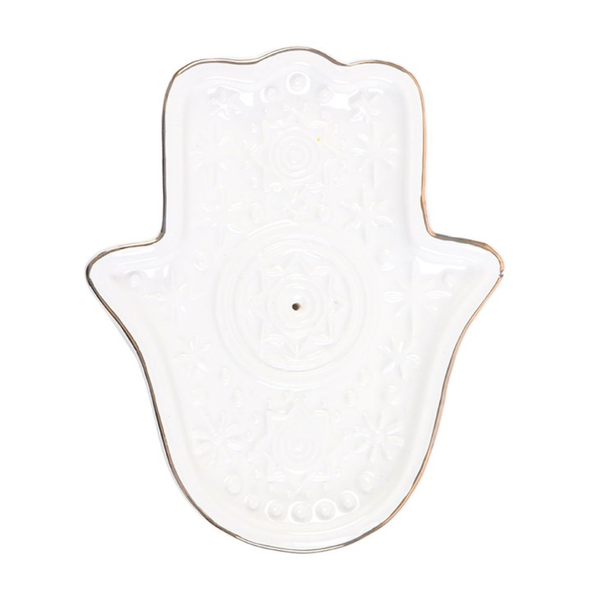 Hand of Hamsa Ceramic Incense Holder / Trinket Dish — White