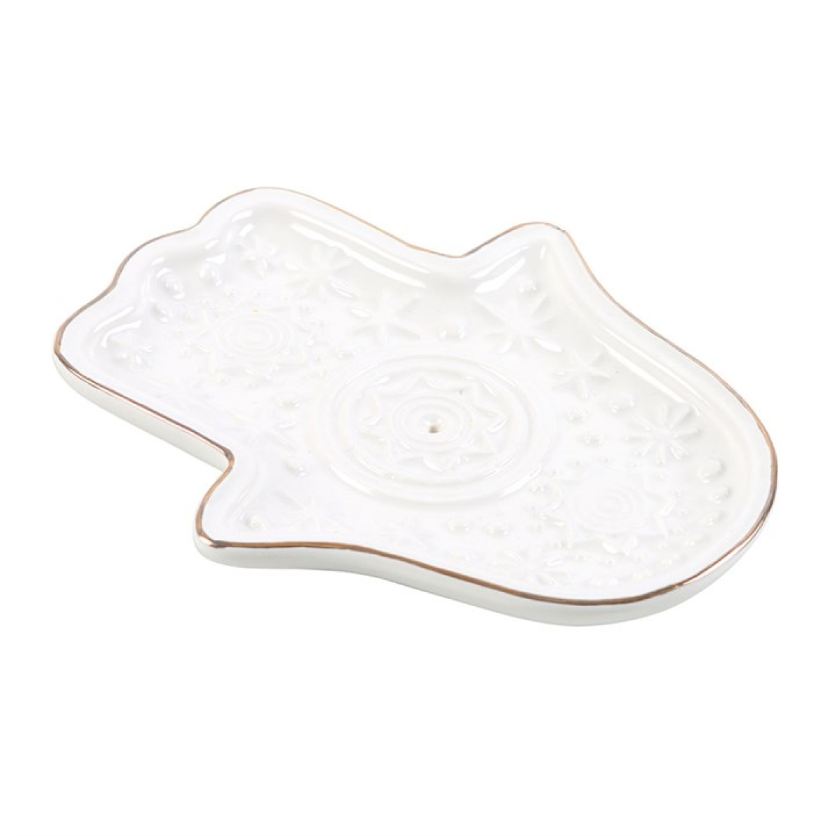 Hand of Hamsa Ceramic Incense Holder / Trinket Dish — White