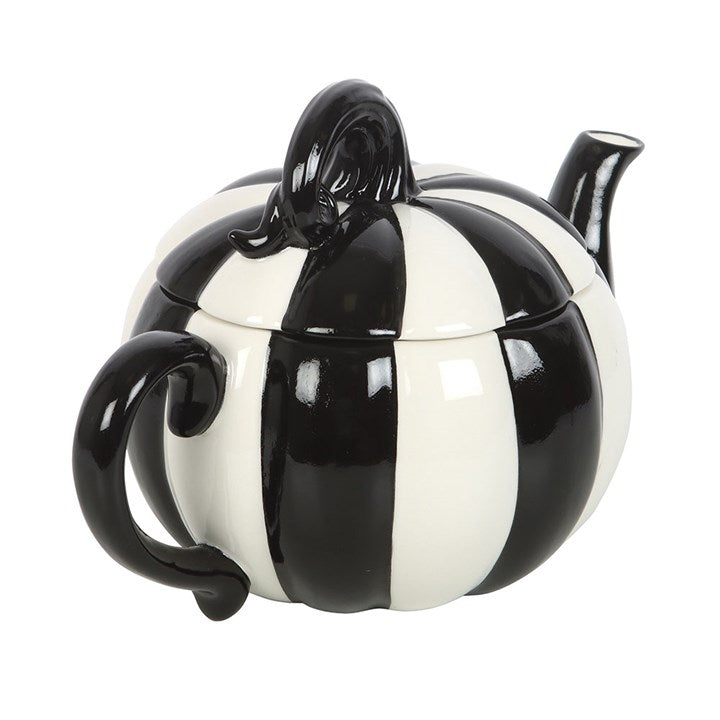 Black & White Striped Pumpkin Teapot — 500 ml