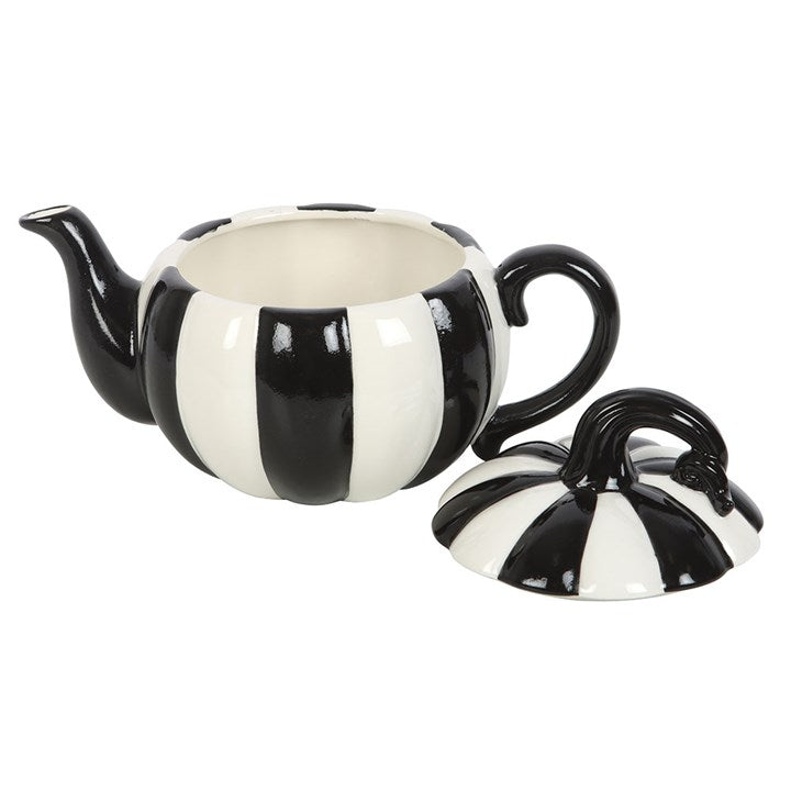 Black & White Striped Pumpkin Teapot — 500 ml