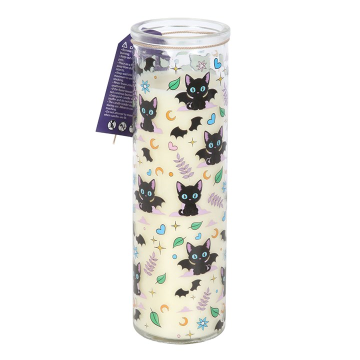 Lavender Black Cat Tube Candle — Spooky-Cute Printed Glass