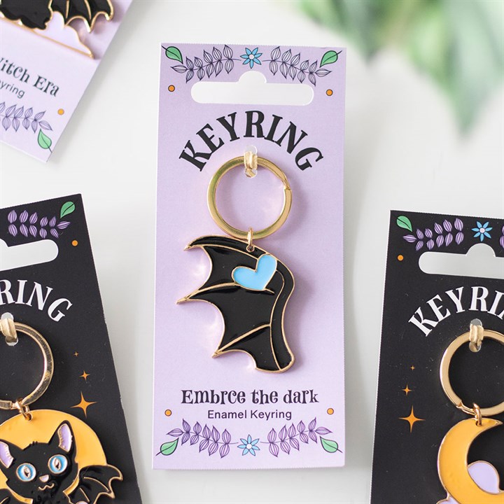 Embrace the Dark Enamel Keyring — Bat Wing Charm