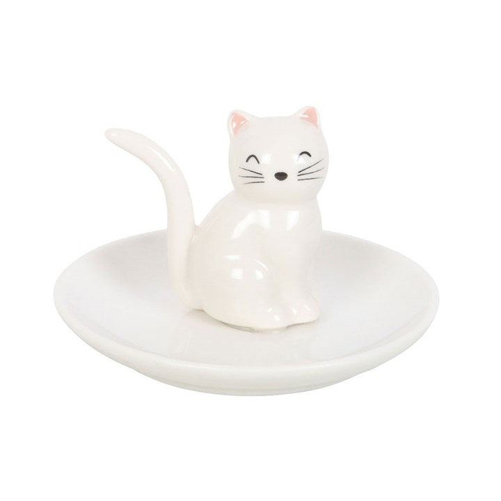 Sitting White Cat Face Trinket Dish