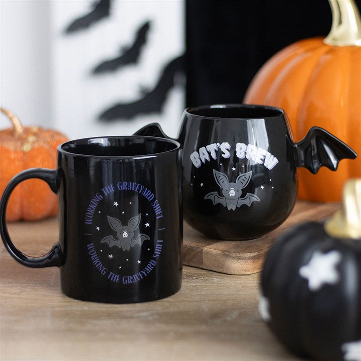 Bat’s Brew Winged Mug — 450ml Black Ceramic