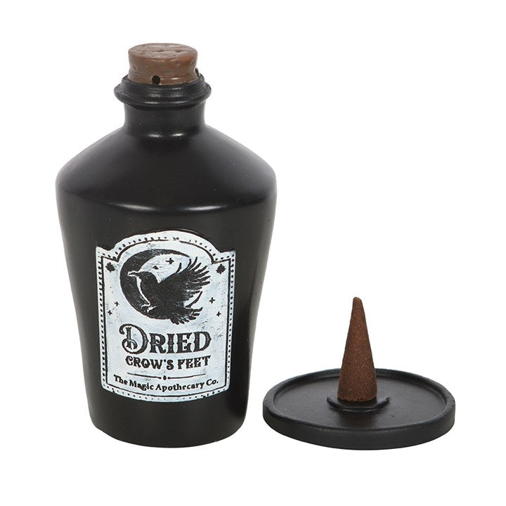 Dried Crow’s Feet Potion Bottle Incense Holder — Gothic Resin Cone Burner