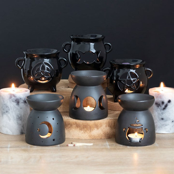 Black Ceramic Cauldron Oil Burner — Matte Finish
