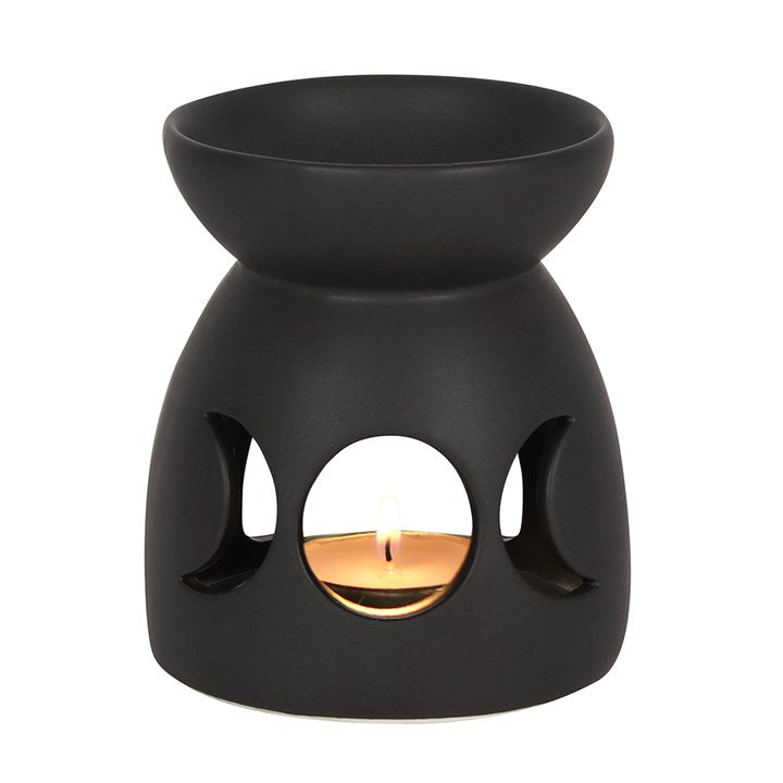 Triple Moon Black Ceramic Oil Burner — Matte Finish