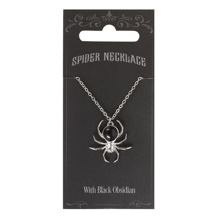 Spider Necklace with Black Obsidian — Stainless Steel
