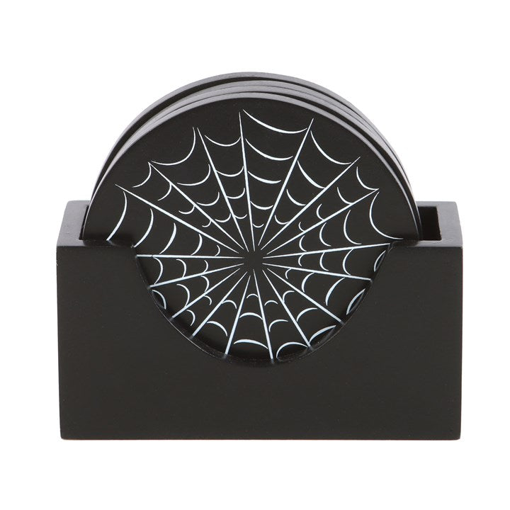 Cobweb Coaster Set (4) with Holder — Black