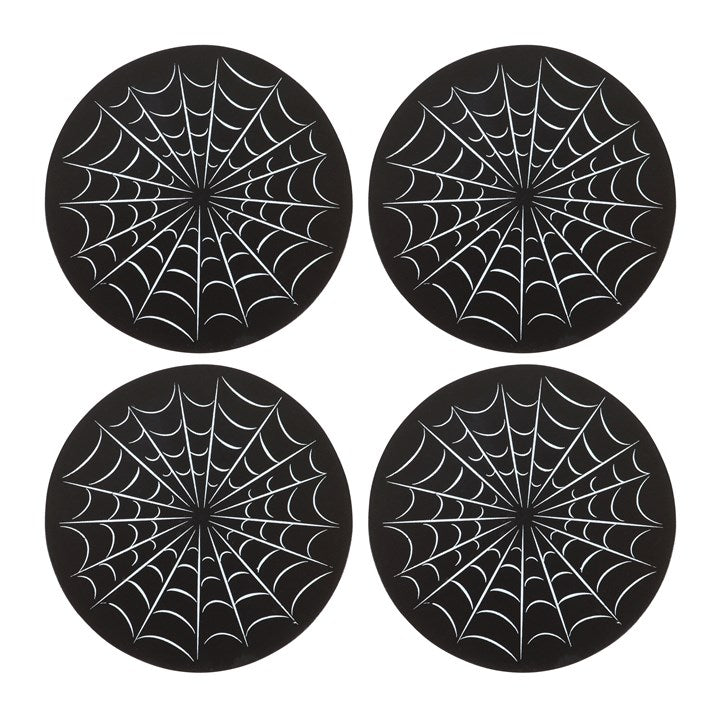 Cobweb Coaster Set (4) with Holder — Black
