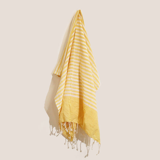 Handcrafted Cotton Pareo / Throw — Sunshine Stripe (100 × 180 cm)