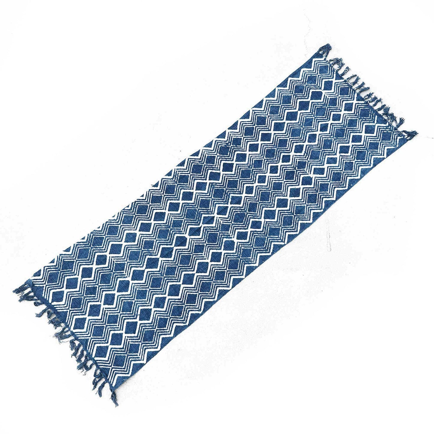 Handmade Indigo Runner — Heerak Pattern (170 × 60 cm)