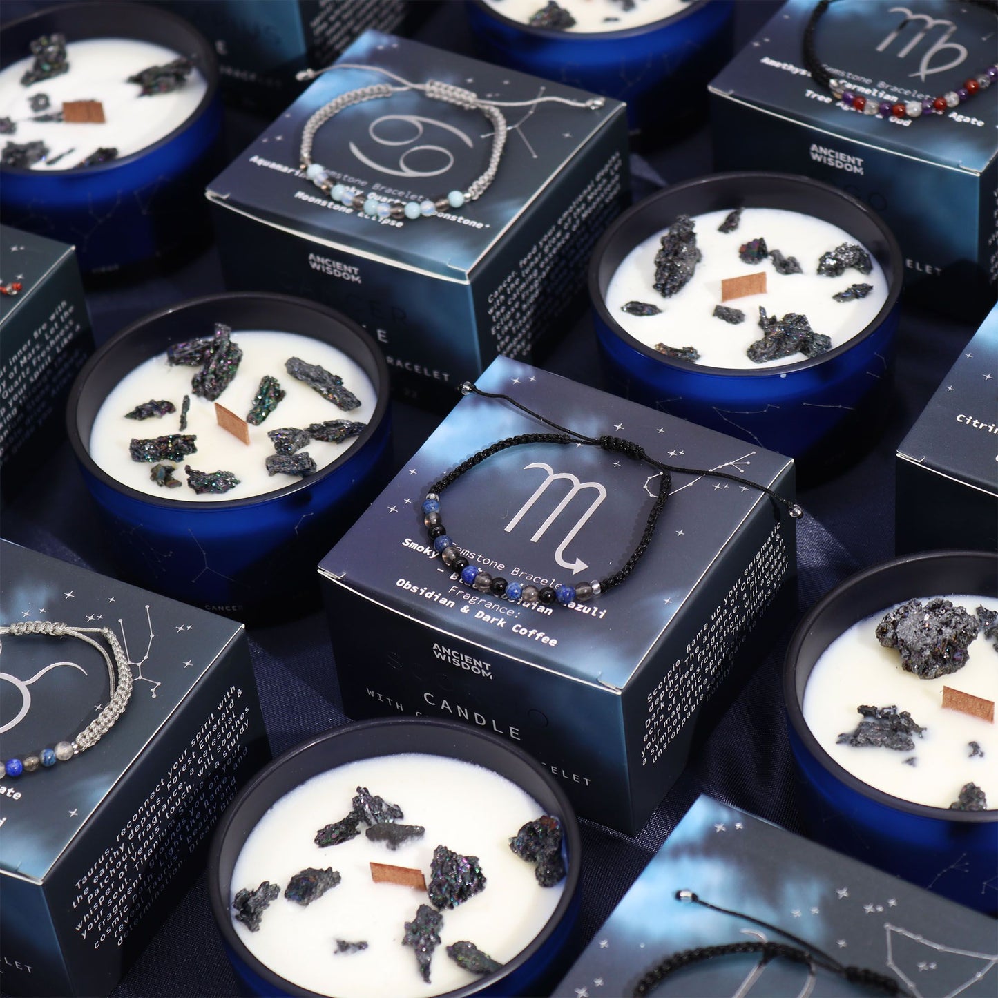 Leo Zodiac Crystal Candle & Bracelet — Frosted Citrine & Ginger