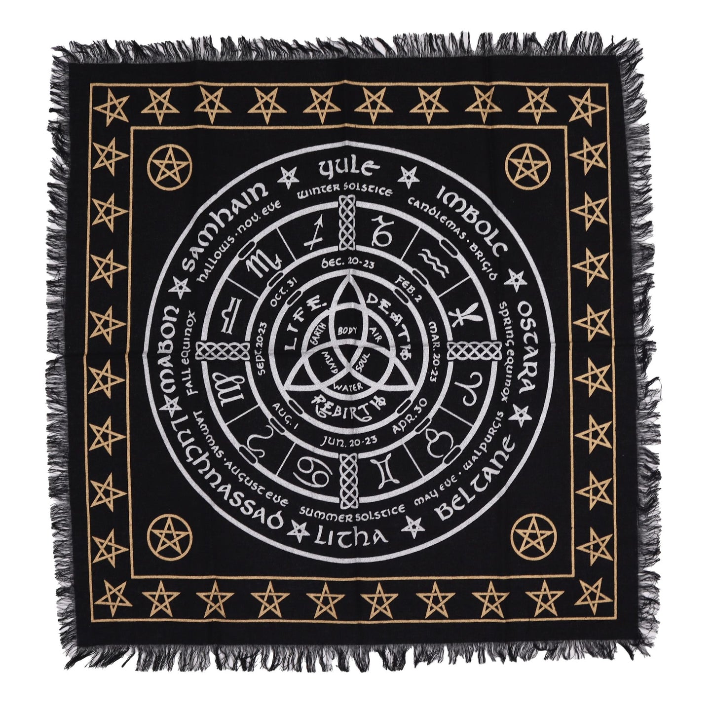 Esoteric Fringed Altar Cloth — Life, Death, Rebirth