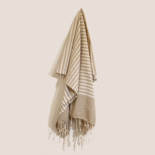 Handcrafted Cotton Pareo / Throw — Natural Stripe (100 × 180 cm)
