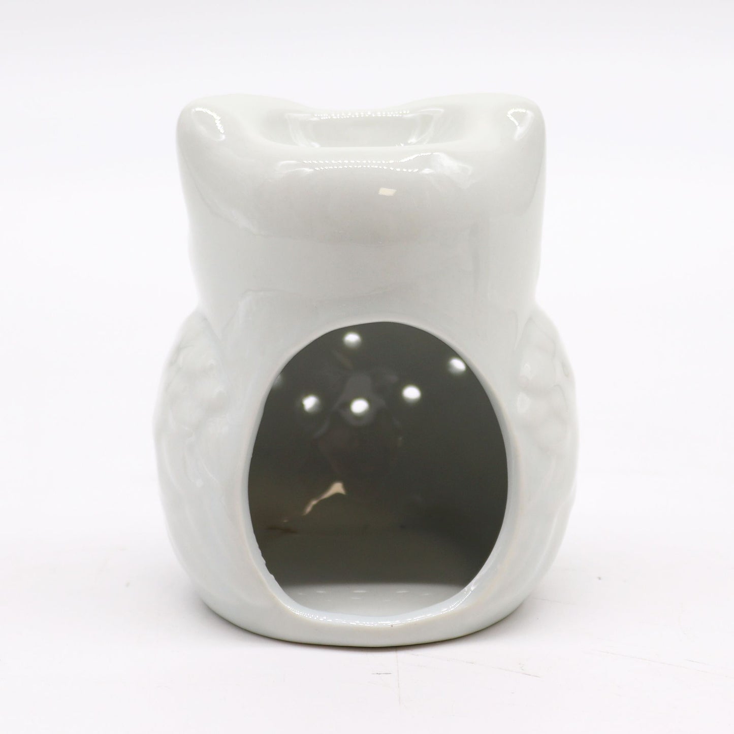 Ceramic Oil Burner — White Tall Owl Glow