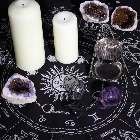 Esoteric Fringed Altar Cloth — Horoscope Wheel