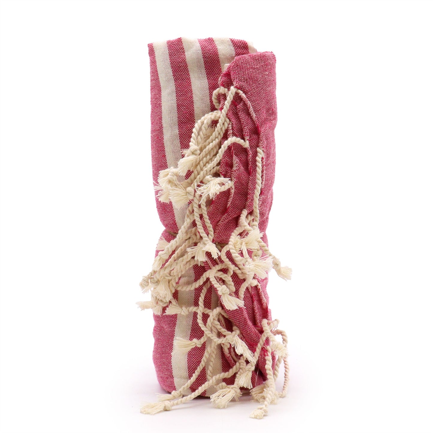 Handcrafted Cotton Pareo / Throw — Pink/Coral Stripe (100 × 180 cm)