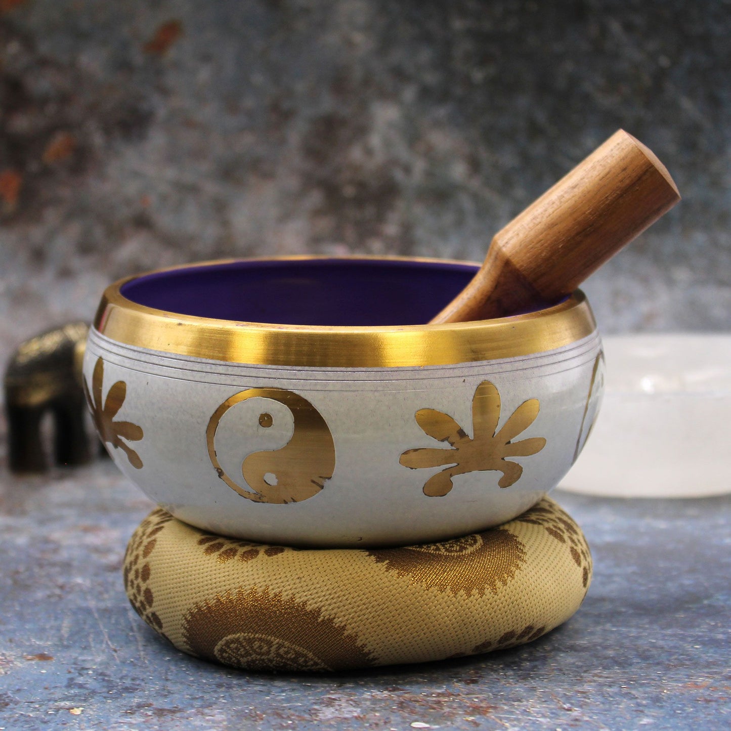 Large Yin & Yang Singing Bowl Set — White & Purple