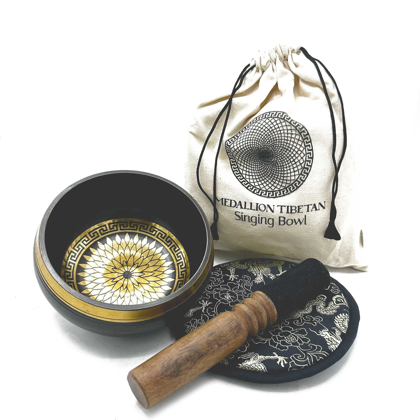 Mandala Tibetan Singing Bowl Gift Set — Hand Beaten & Engraved