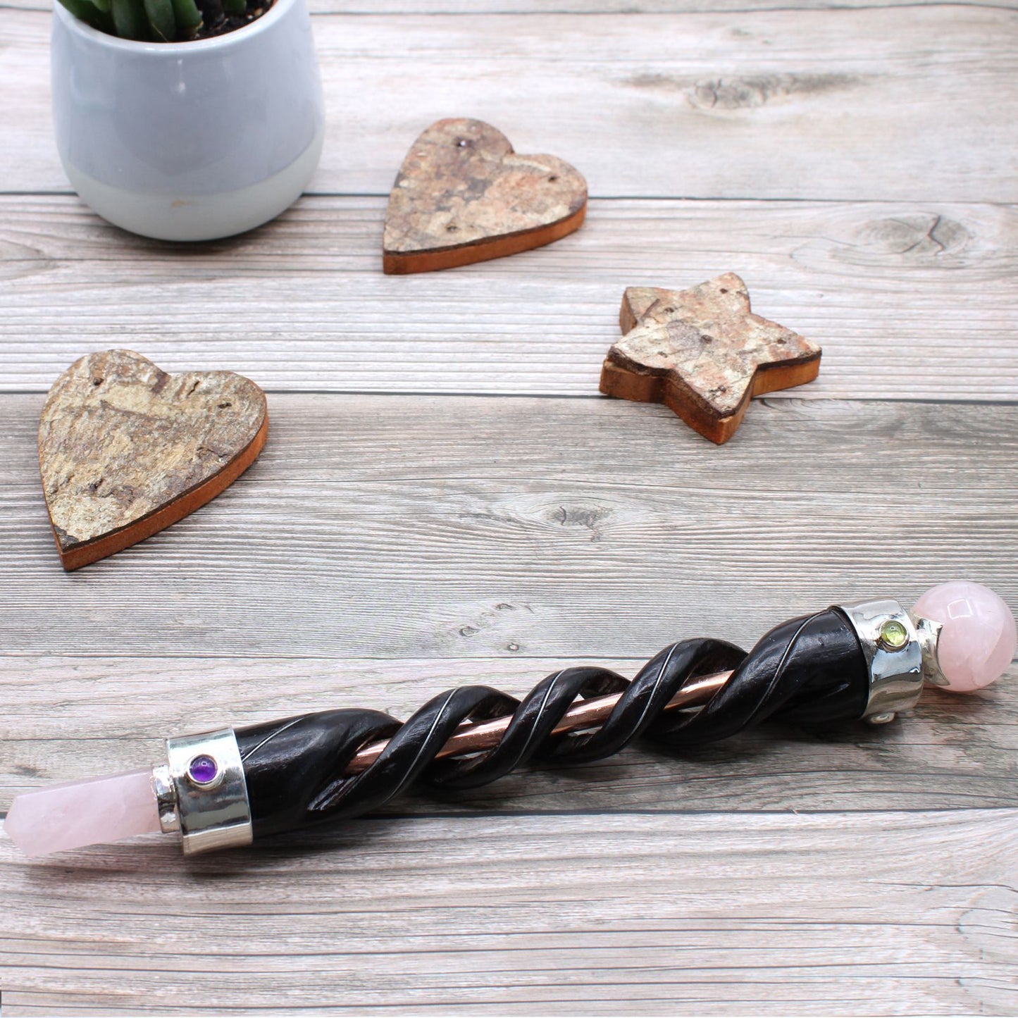 Spiral Healing Wand — Copper Pipe & Rose Quartz