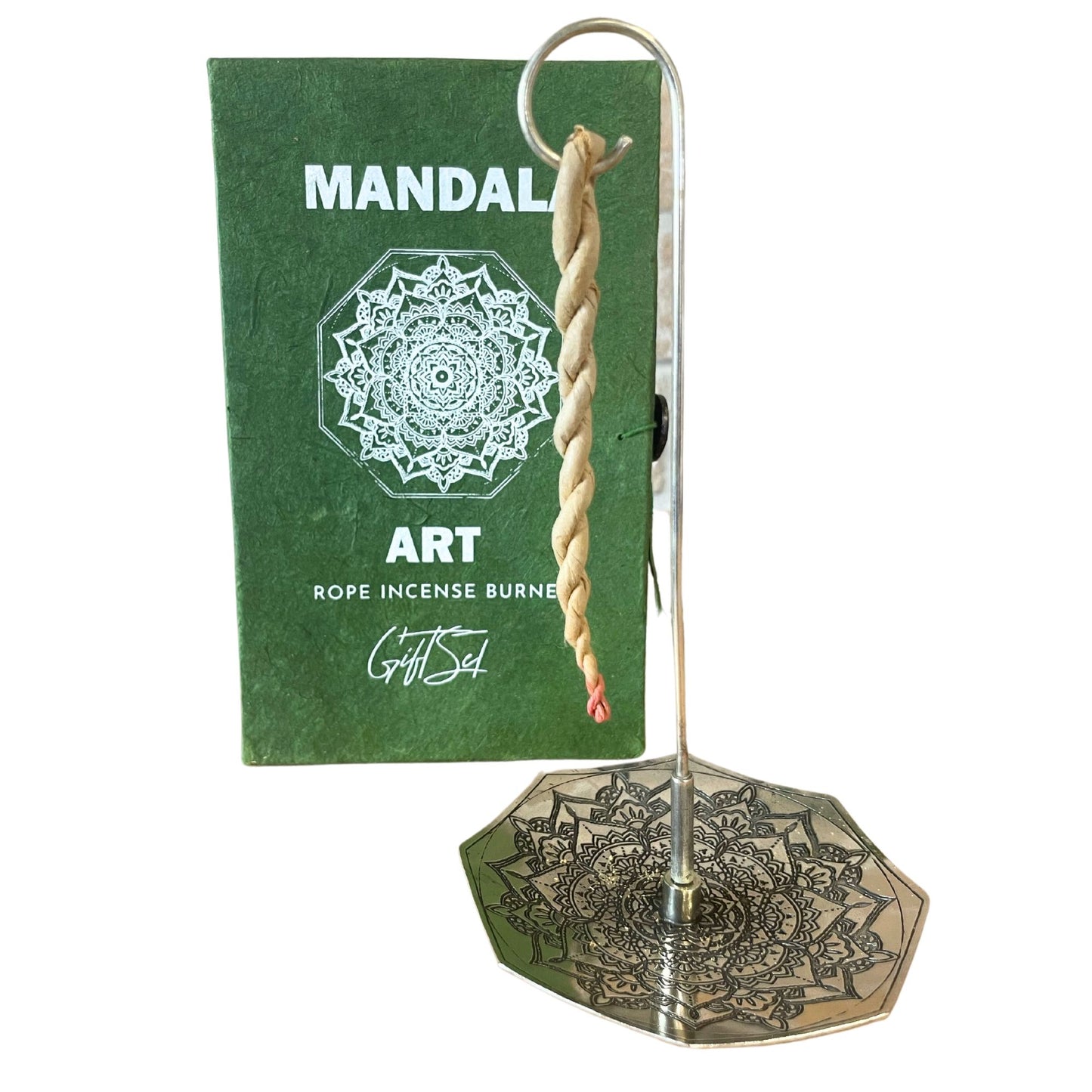Rope Incense & Silver-Plated Holder Set — Mandala Flower