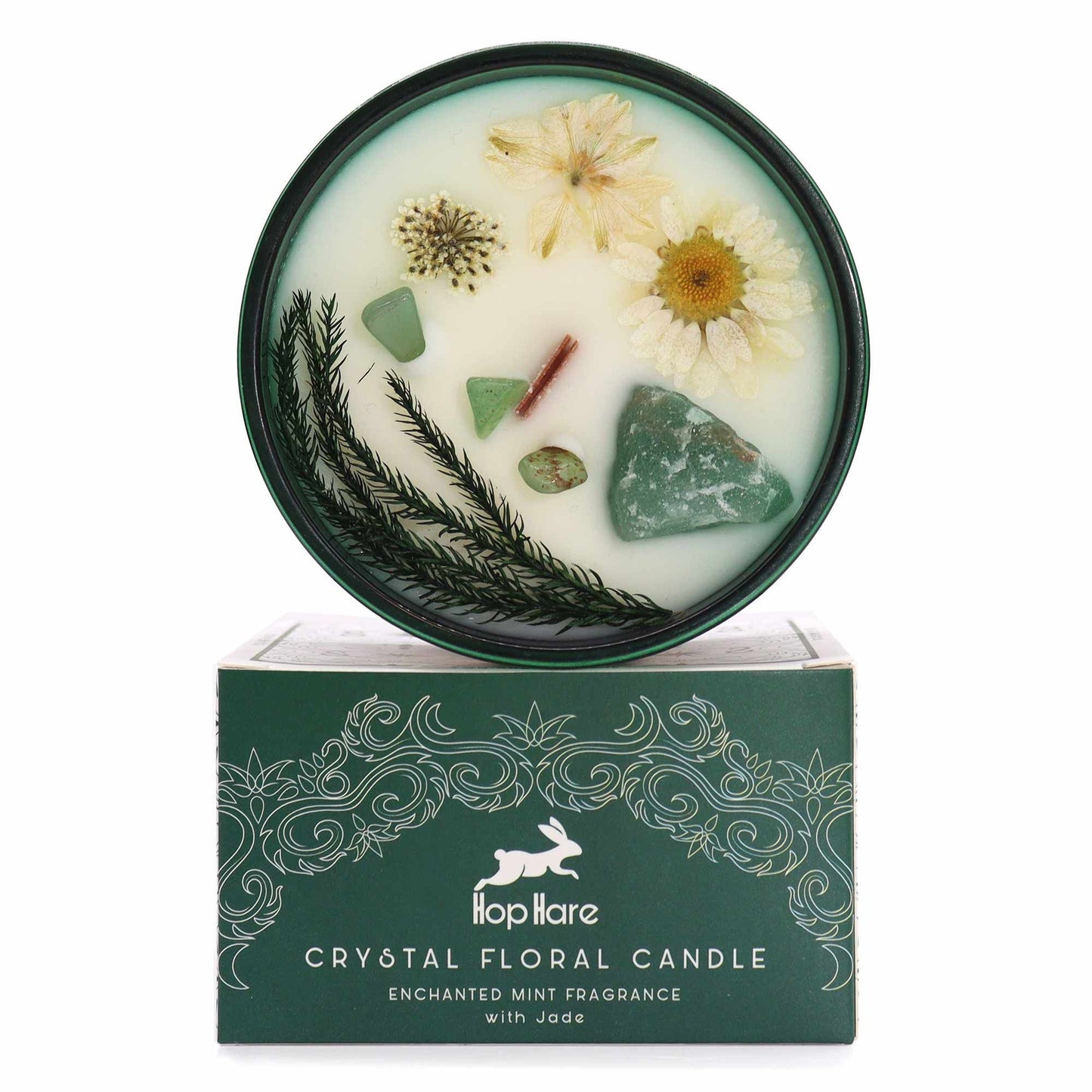 Hop Hare Crystal Magic Flower Candle — The Magician (Jade & Enchanted Mint)