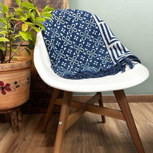 Handmade Indigo Throw — Kasba Tiles (170 × 120 cm