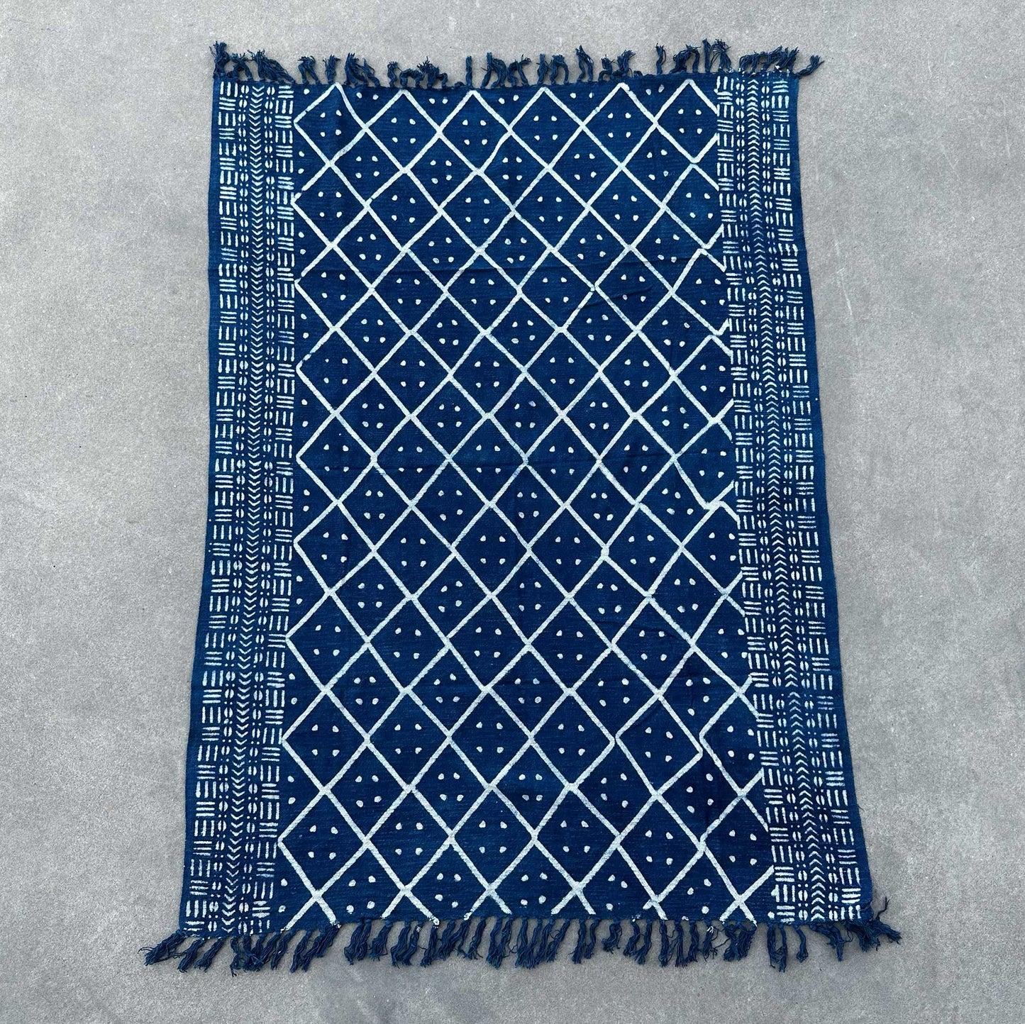 Handmade Indigo Throw — Midnight Heerak (170 × 120 cm)
