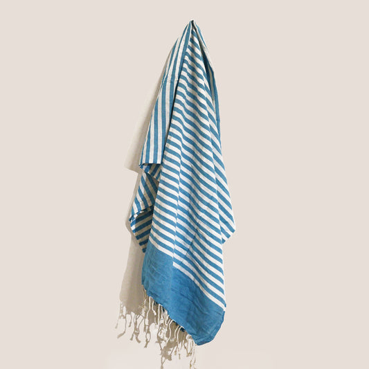 Handcrafted Cotton Pareo / Throw — Ocean Stripe (100 × 180 cm)