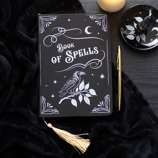 Mystic Raven “Book of Spells” A5 Lined Notebook — 200 Pages (Tassel Bookmark)