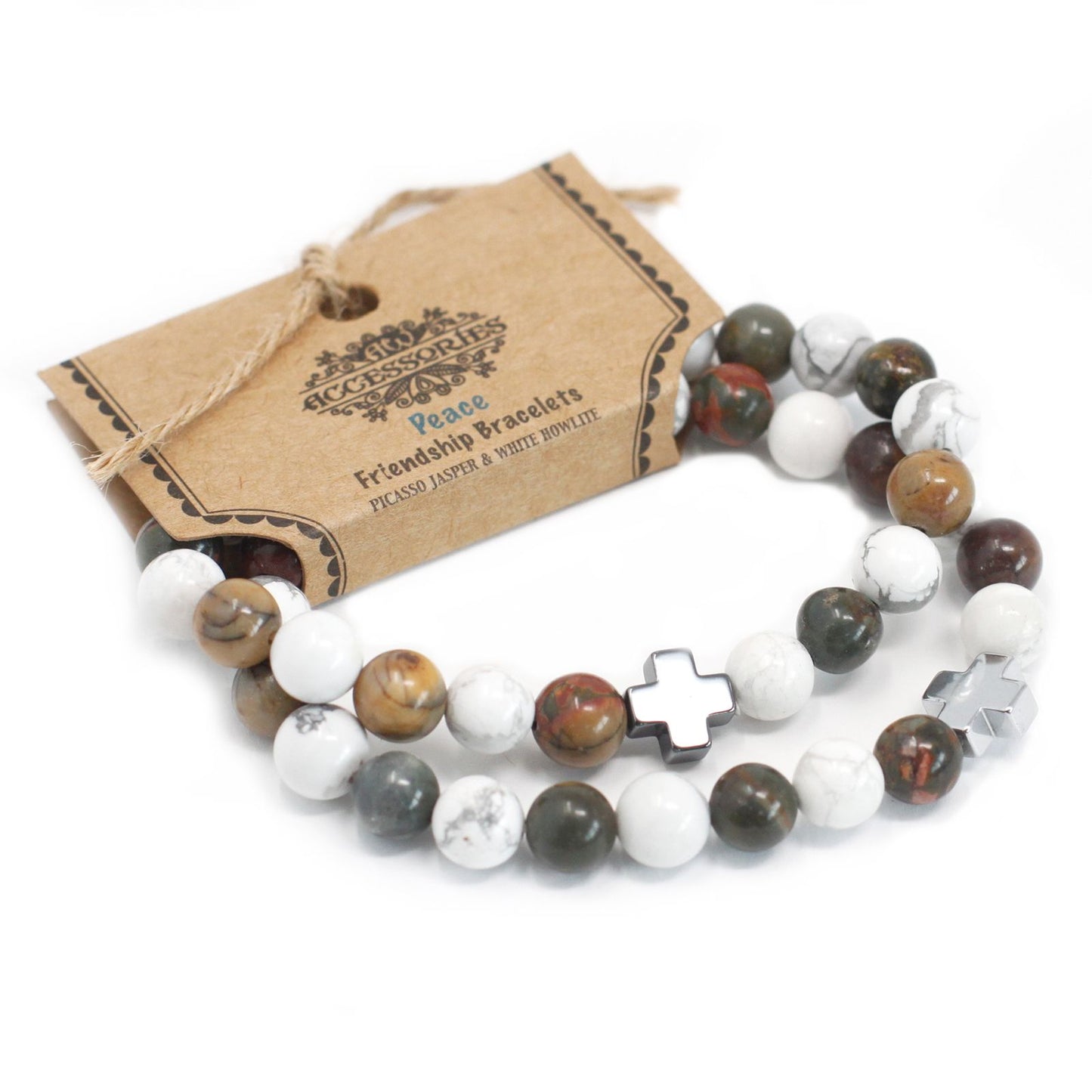 Gemstone Friendship Bracelets — Picasso Jasper & White Howlite (Set of 2)