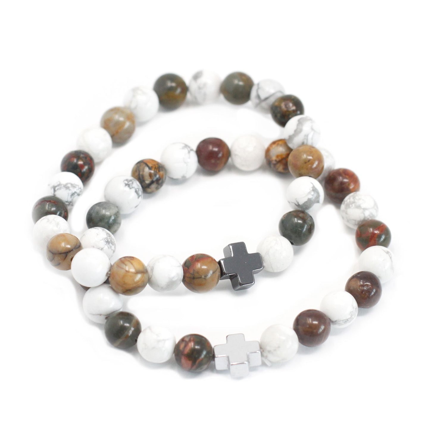 Gemstone Friendship Bracelets — Picasso Jasper & White Howlite (Set of 2)