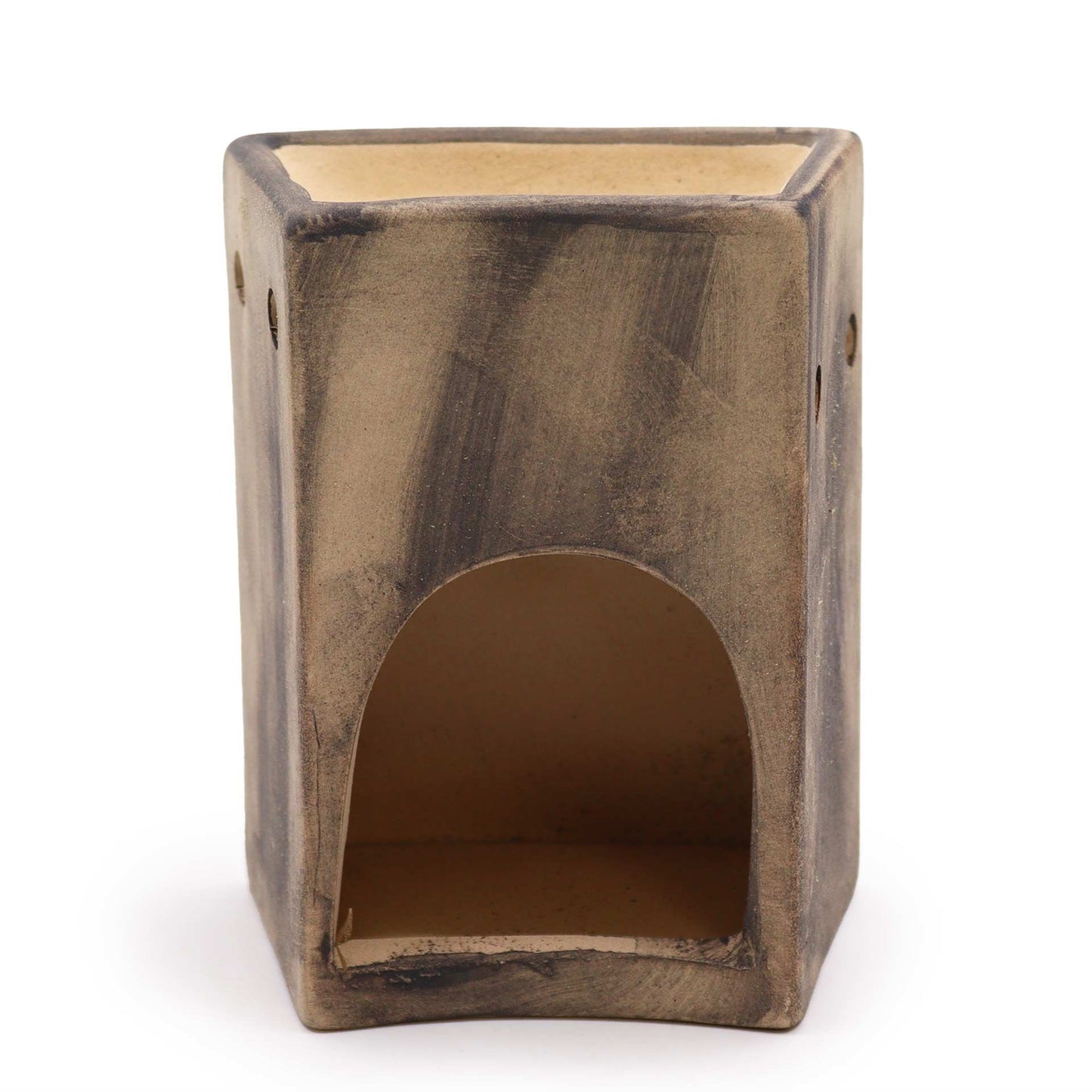 Back view of ceramic oil burner showing tealight opening.