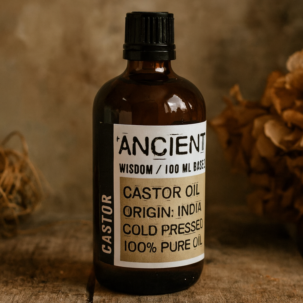 100ml amber bottle of cold-pressed castor carrier oil from India