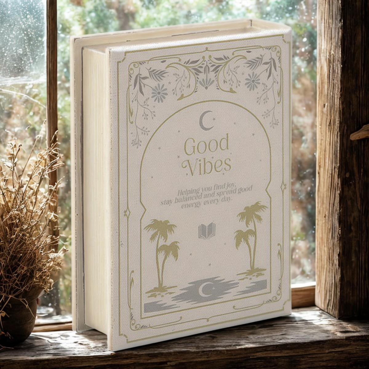 Good Vibes Secret Book Storage Box — White & Gold