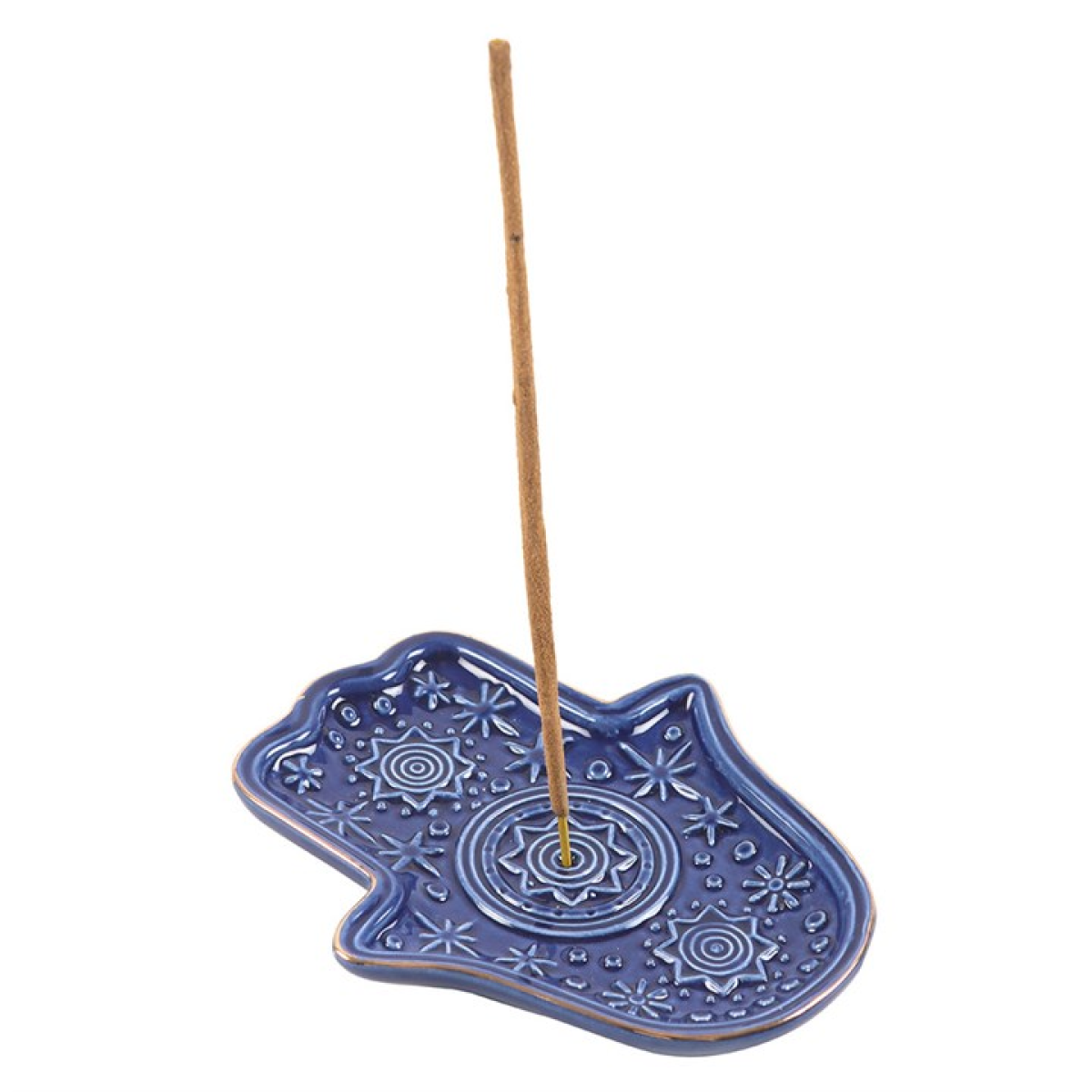Hand of Hamsa Ceramic Incense Holder / Trinket Dish — Dark Blue