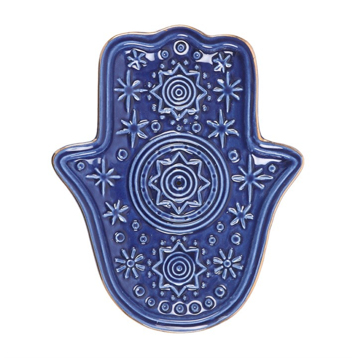 Hand of Hamsa Ceramic Incense Holder / Trinket Dish — Dark Blue