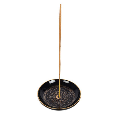 Astrology Wheel Incense Dish — Black & Gold (Sticks & Cones)