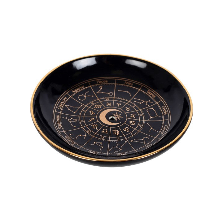 Astrology Wheel Incense Dish — Black & Gold (Sticks & Cones)