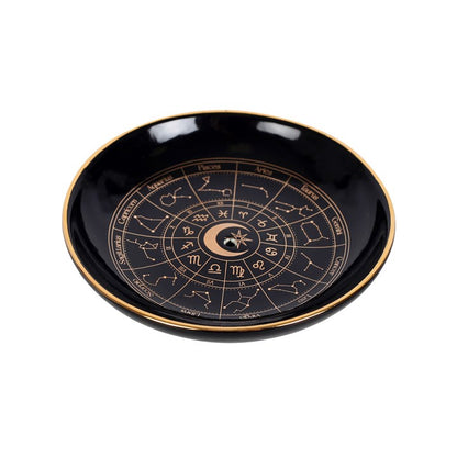 Astrology Wheel Incense Dish — Black & Gold (Sticks & Cones)
