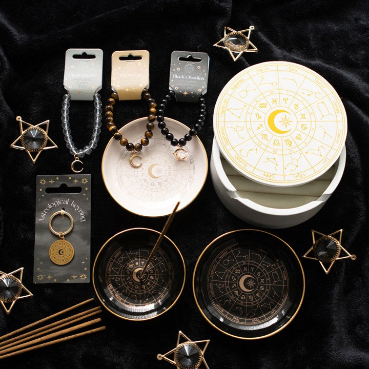 Astrology Wheel Incense Dish — Black & Gold (Sticks & Cones)