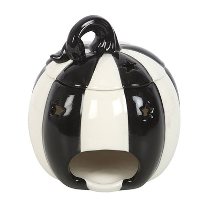 Black & White Striped Pumpkin Oil Burner — with Removable Lid
