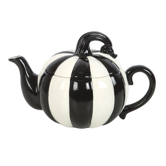 Black & White Striped Pumpkin Teapot — 500 ml