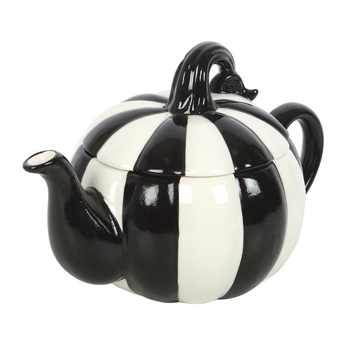 Black & White Striped Pumpkin Teapot — 500 ml