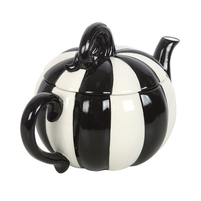 Black & White Striped Pumpkin Teapot — 500 ml