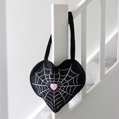 Spiderweb Heart Satin Tote Bag