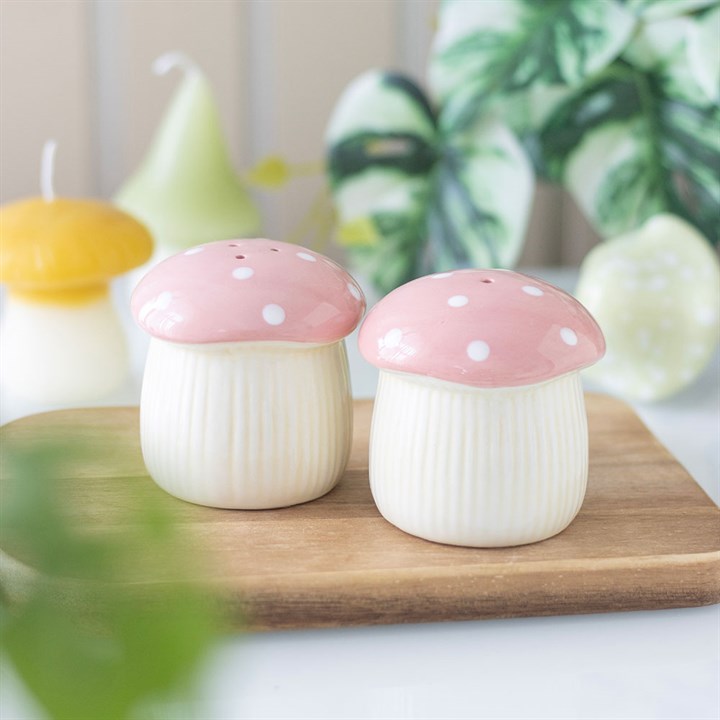 Pink Mushroom Salt and Pepper Shakers