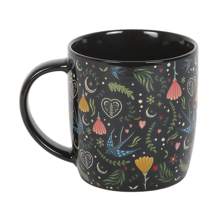 Black Midnight Bloom Print Mug